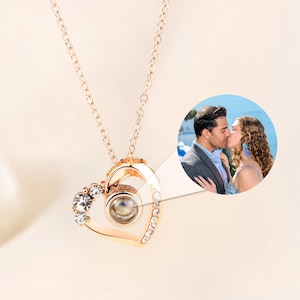 Custom Love Heart Projection Necklace, Personalized Picture Projection Necklace,Memorial Photo Pendant,Anniversary Birthday Gift for Her,N18