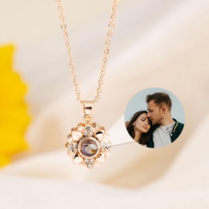 Personalized  Sunflower Projection Necklace,Custom Memorial Photo Pendant,Picture Necklace,925 Silver Necklace,Picture Jewelry,N6