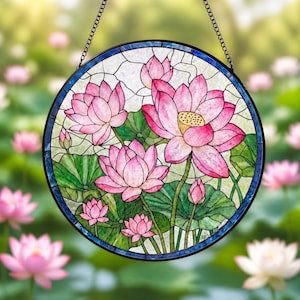 Lotus Blume Glasmalerei Suncatcher rosa Lotus Blume Fenster hängen Lotus Teich Dekor spirituelle Meditation Wohnkultur Geschenk für Mama S100