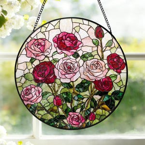 Pink Rose Stained Glass - Etsy