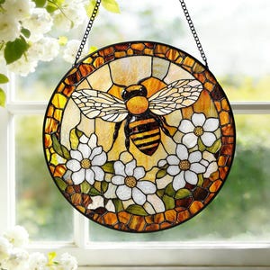Adorno colgante de vitral personalizado con abejas, abeja melífera, arte de jardín, regalo del Día de la Madre, regalo para la abuela, abeja S8