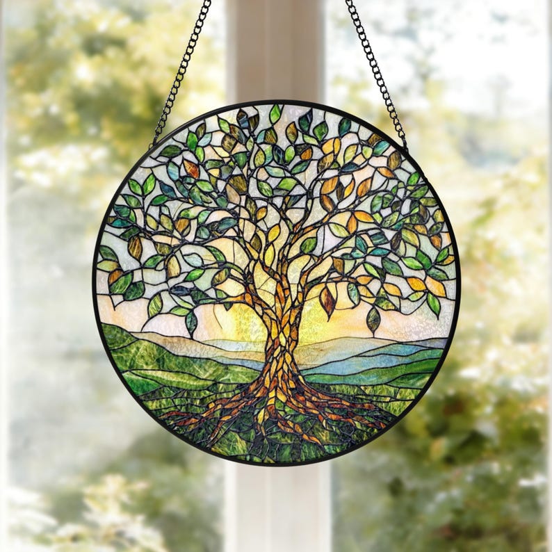 Tree of Life Stained Glass Suncatcher Tree of Life Window Hanging Tree ...