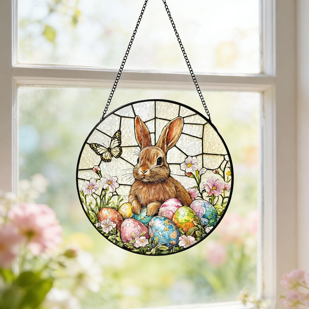 Easter Rabbit Stained Glass Suncatcher Bunny Window Hanging Easter ...