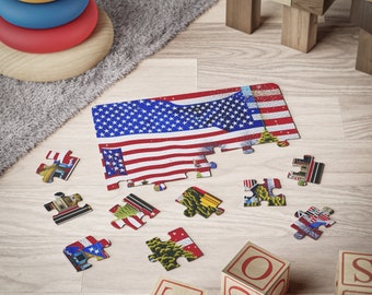 Rompecabezas fácil para niños, rompecabezas gigante de la bandera navideña estadounidense, rompecabezas de juegos y juguetes