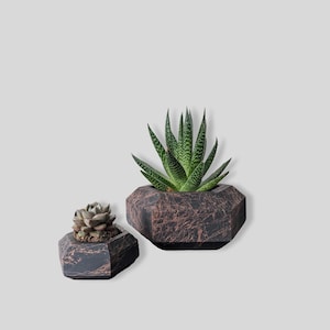 OKTA | Minimalist geometric octagon planter with hand sprayed copper marble pattern. Made in 2 sizes! Amazing gift idea.