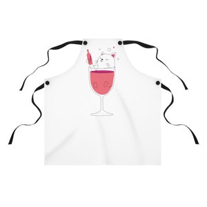 Cat Wine Glass Apron, Funny Kitchen Cooking Apparel, Cat Lover Gift, Cute Chef Apron, Wine Lovers Cooking Accessory