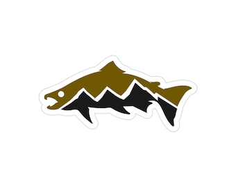 Salmon Mountain Transparent Outdoor Sticker, Die-Cut, 1pcs
