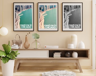 Pakiet sztuki ściennej CHICAGO | Spotkajmy się w Chicago | Jezioro Michigan | Wydruki cyfrowe | Natychmiastowe pobieranie | Projekt retro | Czarno-biały