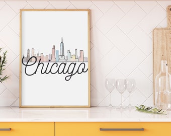 CHICAGO Wall Art | Printable Wall Art | Dekoracja Windy City | Chicago Skyline | Natychmiastowe pobranie | Urocza sztuka Chicago