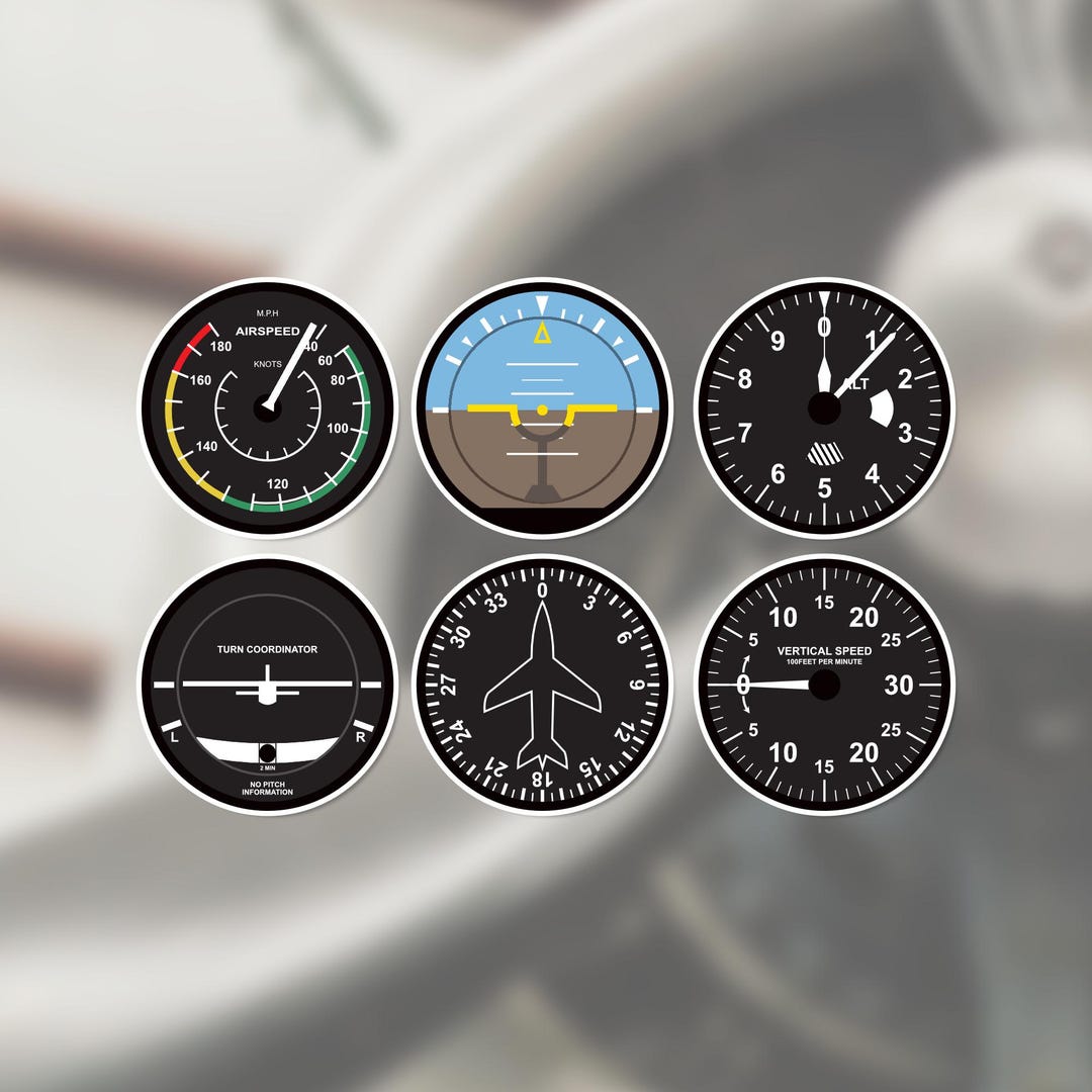 6 Pack Aviation Instruments Vinyl Stickers Pilot Gift - Avgeek Airplane ...