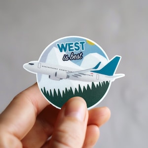 Boeing 737 &quot;West is Best&quot; Aviation Sticker - High Quality Vinyl Sticker, Aviation, Boeing, Pilot, WestJet, Canada