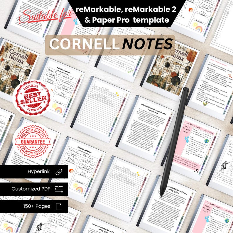 Hyperlinked Cornell Notes Template for Remarkable, Digital Notebook ...