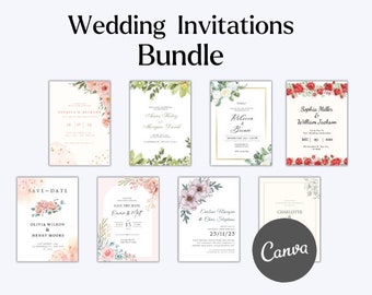 Wedding Invitation Cards Template, Printable Wedding Invitation, Wedding Invitation, Boho Wildflower Invitation, Floral Wreath, Greenery