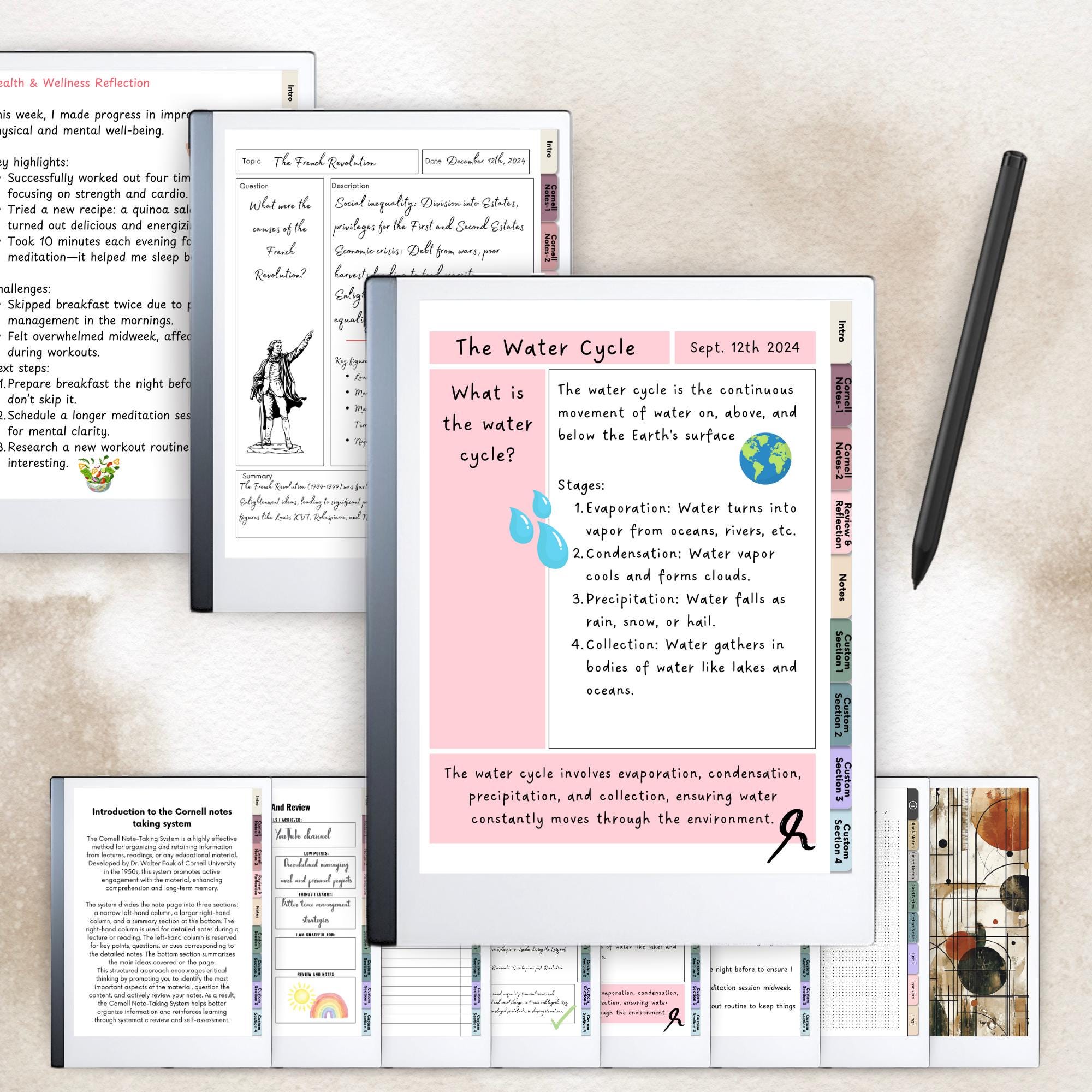 Hyperlinked Cornell Notes Template for Remarkable, Digital Notebook ...