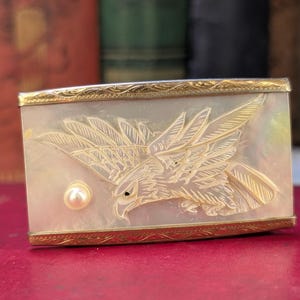 Vintage Mother of Pearl Belt Buckle: Engraved Eagle, Pearl Accent