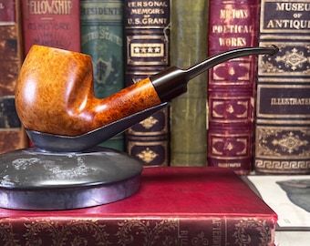 Calaman Natural 800 Italy Bent Billiard Birdseye With Estate Tobacco Pipe