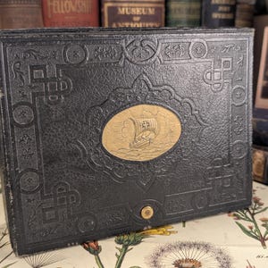 Antique Embossed Keepsake Box with Ship Medallion | Vintage Decorative Storage