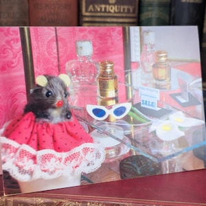 Carte de voeux vierge Miss Ernestine Taxidermy Mouse - Taxidermie unique et diorama par Ronda Johnson