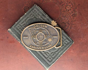 Fibbia per cintura vintage della Polizia di Stato del New Mexico, anniversario d'oro 1935-1985, stile retrò per le forze dell'ordine.