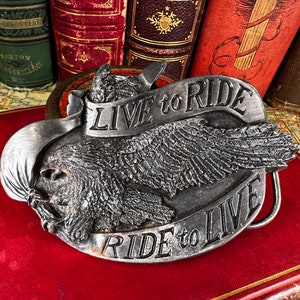 Vintage Bergamot Live to Ride Ride to Live Belt Buckle