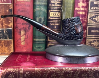 Rusticated with Smooth Shapes Bent Billiard Estate Tobacco Pipe