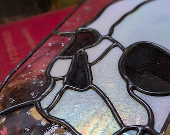 Whimsical White Skull Stained Glass Panel Handcrafted by Karin at Vitreum Glass