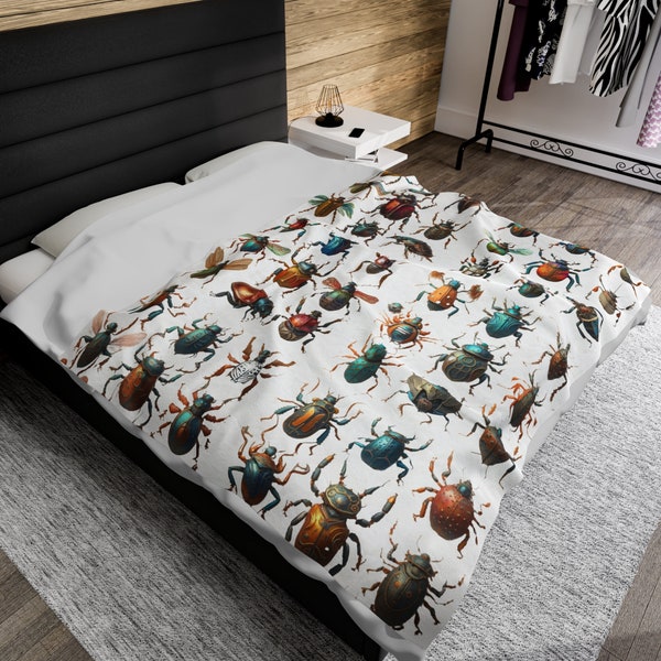 Beautiful Beetles Velveteen Plush Blanket, Beetles Throw, Insect Lovers Blanket, Kids Bug Blanket, Beetle Throw Blanket, Nature Blanket