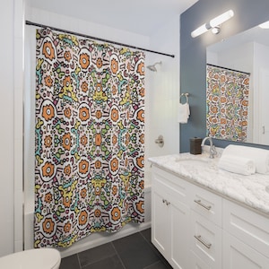 Floral Shower Curtain, Colorful Shower Curtain, Abstract Floral Shower Curtain, Modern Art Shower Curtain, Colorful Doodles Shower Curtain