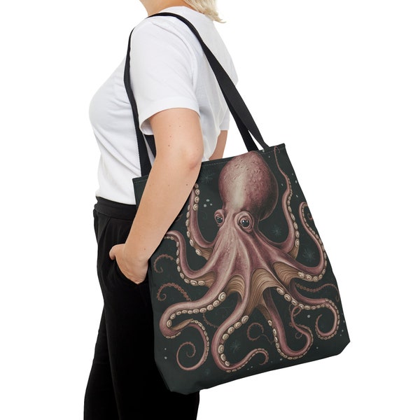 Mysterieuze Octopus Tote Bag, Octopus Doek Tas, Dark Ocean Life Tote, Cadeaus voor haar, Cadeaus voor moeder, Sea Life Tote Bag, Sea Creature Tote Bag