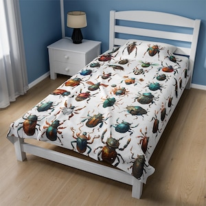 Beautiful Beetles Velveteen Plush Blanket, Beetles Throw, Insect Lovers Blanket, Kids Bug Blanket, Beetle Throw Blanket, Nature Blanket