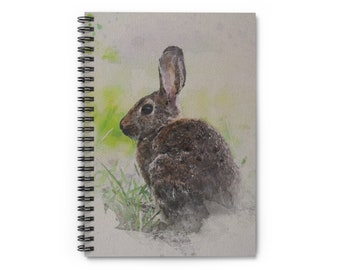 Bunny spiral notebook, cute watercolor rabbit lined journal, 6x8 inches, aesthetic notebook, gift for animal lover, cute bunny stationery