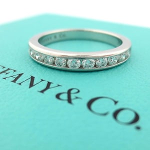 Tiffany & Co. Platinum Shared Channel Wedding Diamond .33ct 3mm Band Ring 4.5