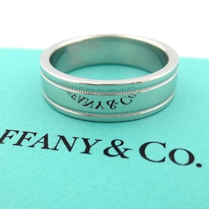Tiffany & Co Platinum Double Milgrain Flat Wedding Band Ring 6mm Size 11.5 US
