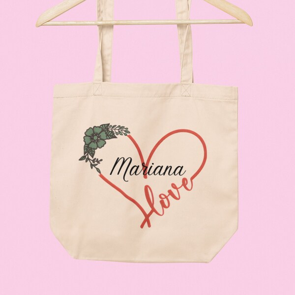 Personalized Love Tote Bag, Tote bag of love and friendship, Customizable heart, Classic style heart bag, Love or friendship gift bag