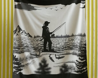Forest Fisherman's Blanket, Fisherman's Blanket, Fisherman's Silhouette Blanket, Black Art Blanket, Forest Silhouette Blanket