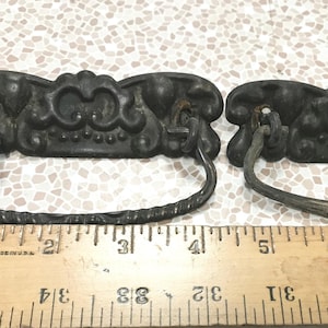 Matching Pair of Ornate Victorian Pressed Brass Drawer Pulls Architectural Salvage