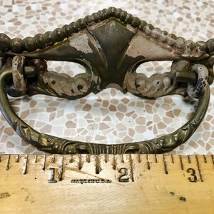 One Ornate Victorian Pressed Brass Drawer Pull Architectural Salvage