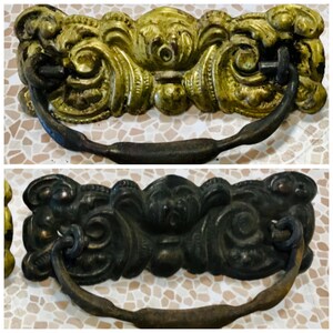 Matching Pair Ornate Victorian Pressed Brass Drawer Pulls Architectural Salvage