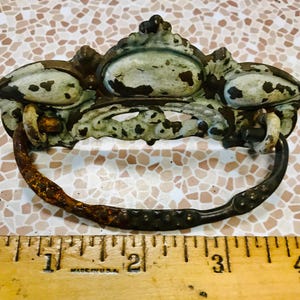 One Original Victorian Pressed Brass Drawer Pull Architectural Salvage