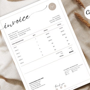 Invoice Minimalist Invoice Template | Boho Small Business | Modern Client Invoice | Editable Template | Services Invoice | Business Invoice