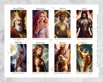 Greek Myth Starter Set, 40-Cards, Educational Cards Digital Download, Greek Myth Study Cards, Greek Mythology