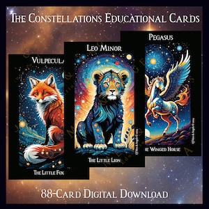 New! The 88 Constellations Cards Digital Download, 48-Card Set, Astronomy, Study Guides