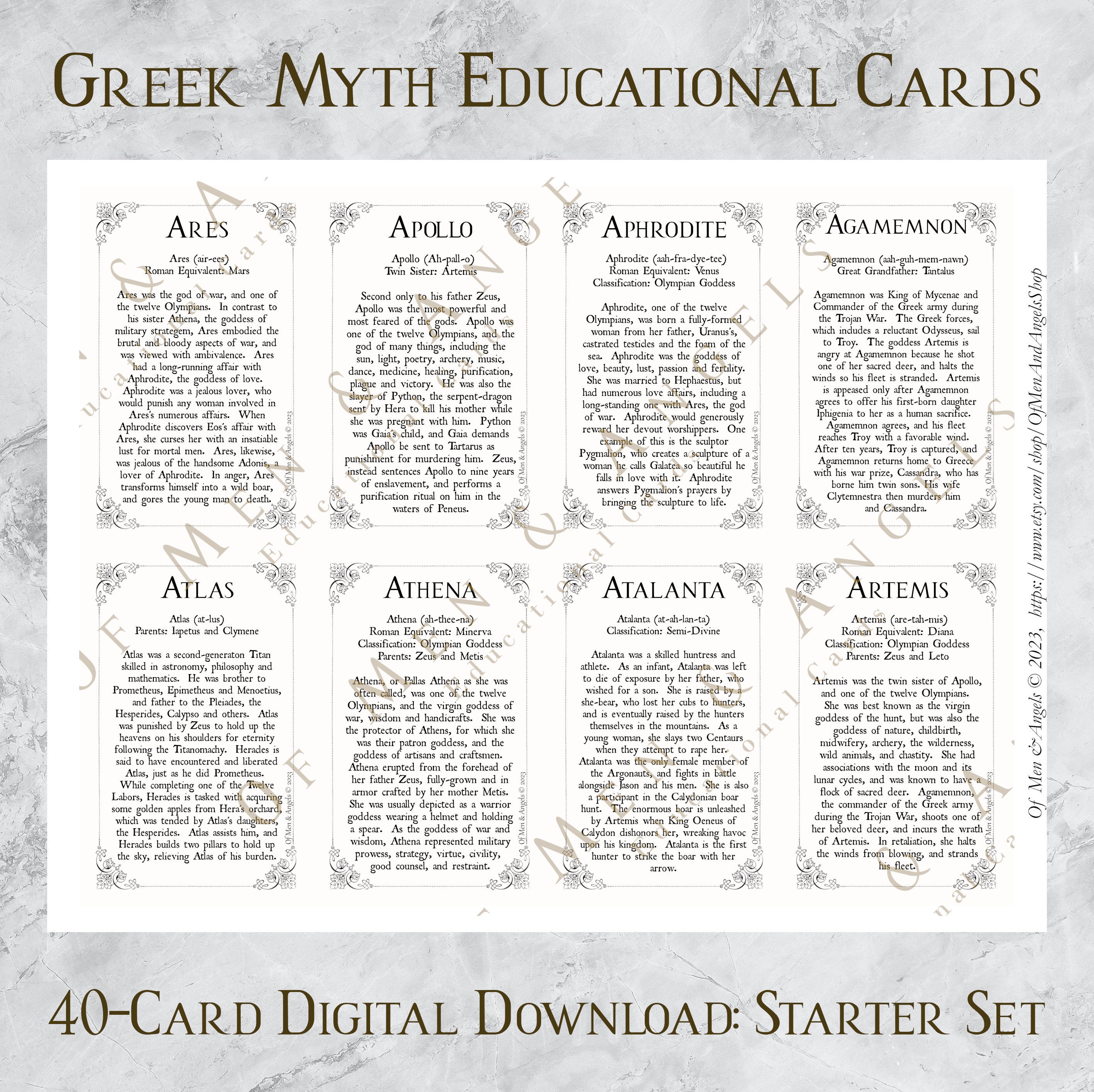 New Greek Myth Educational Cards Digital Download, 40 Cards, Starter ...