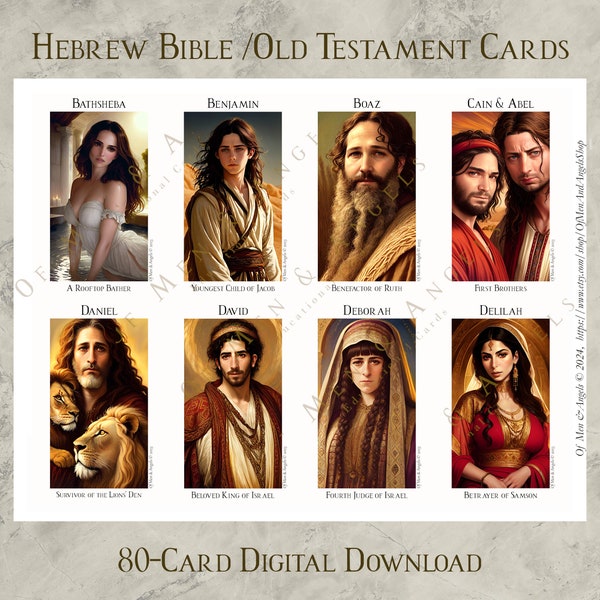 Old Testament / Hebrew Bible Educational Cards Digital Download, 80-Card Set, Bible Study Cards, Old Testament Cards