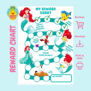 Meerjungfrau Belohnungstabelle für Kinder, Chore Chart, Verhaltenstabelle, digitaler Download, sofortiger Download, Aufkleber, Tabelle für das Töpfchen