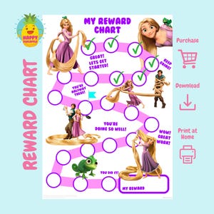 Rapunzel Tangle Princess Belohnungskarte für Kinder, Choreografie, Verhaltenskarte, druckbare Belohnungskarte, Aufkleberkarte, Mädchen-Belohnungskarte
