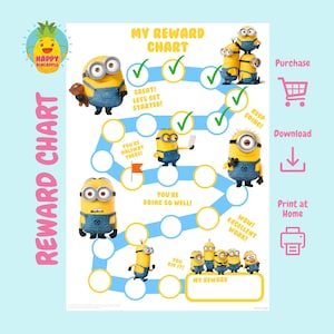 Minions Belohnungstabelle für Kinder, Minions Belohnungstabelle, Verhaltenstabelle, digitaler Download, sofortiger Download, Aufklebertabelle, Kinderbelohnungstabelle, Pikachu