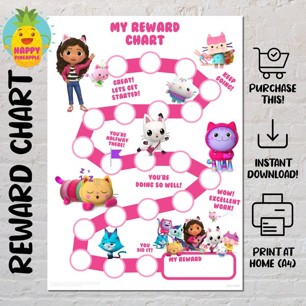 Gabby's Dollhouse Reward Chart for Kids, Chore Chart, Behaviour Chart, Digital Download, Instant download, Sticker Chart, Reward Chart