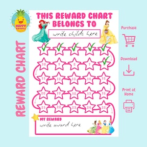 Princess Reward Chart | Printable Princess Behavior Chart | Daily Chore Chart | Kids Routine Sticker Chart | Cute Girls Reward Chore Chart