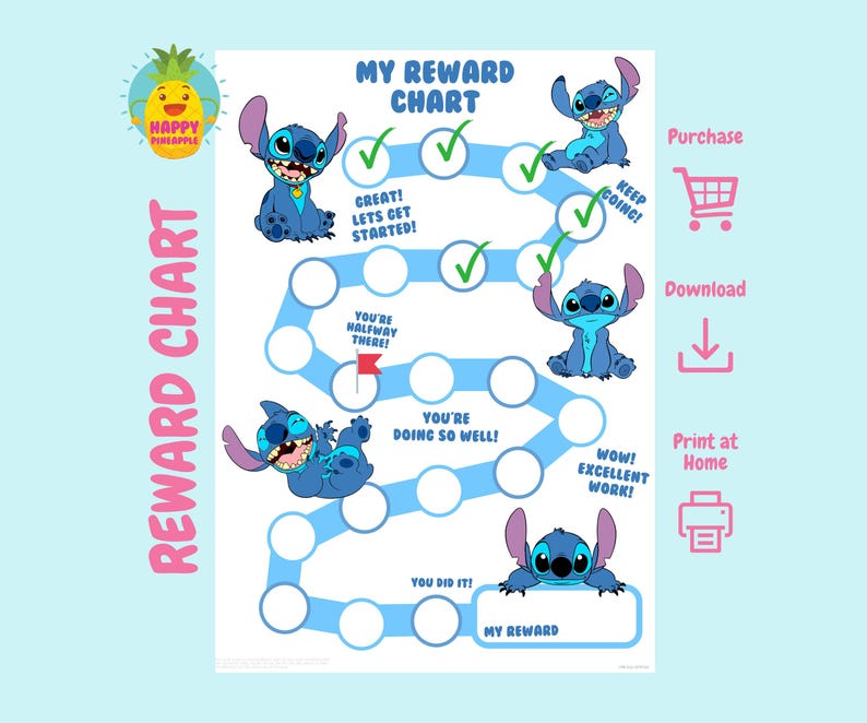 Stitch Reward Chart for Kids, Chore Chart, Behaviour Chart, Digital ...